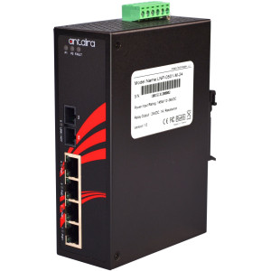 Antaira LNP-0501-24 5-Port PoE+ Unmanaged Switch, 1 single-mode fiber port, Optional Low Power Input